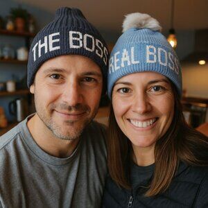 Set of 2 The Boss & Real Boss Knitted Beanie Hats Women Men Couple Funny Gift
